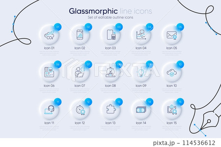 Set of Certificate, Cyber attack and Puzzle line icons for web app. Online question, Verified mail, Graph phone icons. Timer, Chart, Consult signs. Co2, Best result, Cloud computing. Vector Set of Certificate, Cyber attack and Puzzle line icons for web app. Online question, Verified mail, Graph phone icons. Timer, Chart, Consult signs. Co2, Best result, Cloud computing. Vector 114536612