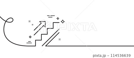 Stairs line icon. Continuous one line with curl. Shopping stairway sign. Entrance or Exit symbol. Stairs single outline ribbon. Loop curve pattern. Vector Stairs line icon. Continuous one line with curl. Shopping stairway sign. Entrance or Exit symbol. Stairs single outline ribbon. Loop curve pattern. Vector 114536639