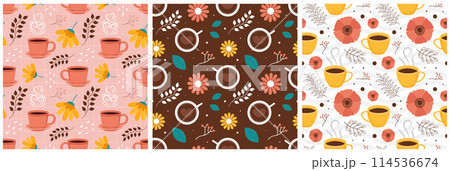 Coffee Time Seamless Pattern Design With Cacao Beans, Grains and Jug in Cartoon Flat Illustration Coffee Time Seamless Pattern Design With Cacao Beans, Grains and Jug in Cartoon Flat Illustration 114536674