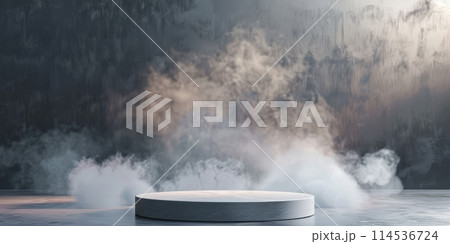 Gray podium with smoke Gray podium with smoke 114536724