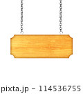 Wooden sign hanging on a chain isolated on white 114536755