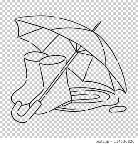 Boots and umbrella illustration, monochrome Boots and umbrella illustration, monochrome 114536826