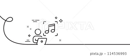 Music line icon. Continuous one line with curl. Studio record sign. Listen audio symbol. Music single outline ribbon. Loop curve pattern. Vector Music line icon. Continuous one line with curl. Studio record sign. Listen audio symbol. Music single outline ribbon. Loop curve pattern. Vector 114536993