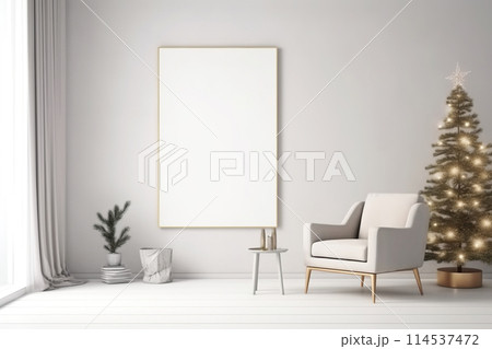 Print mockup in Loft apartment with Christmas tree Print mockup in Loft apartment with Christmas tree 114537472
