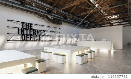 Spacious area labeled as the internet office with a sign 114537721