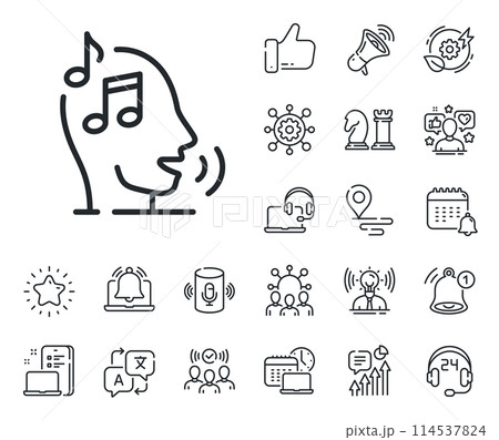 Audio message sign. Place location, technology and smart speaker outline icons. Voicemail line icon. Singing symbol. Voicemail line sign. Influencer, brand ambassador icon. Vector Audio message sign. Place location, technology and smart speaker outline icons. Voicemail line icon. Singing symbol. Voicemail line sign. Influencer, brand ambassador icon. Vector 114537824