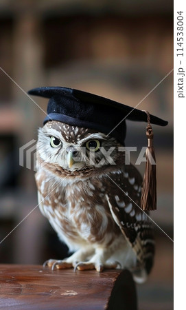 An owl wearing a bachelor cap for graduation concept. An owl wearing a bachelor cap for graduation concept. 114538004