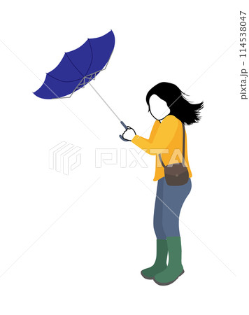 強風で傘がひっくり返る女性 114538047