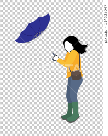 強風で傘がひっくり返る女性 114538047