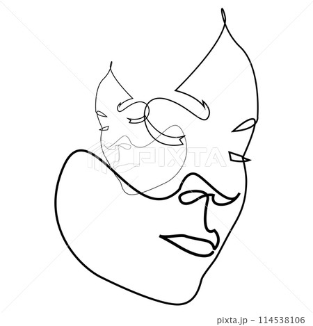 One line drawing of two faces - one inside the other. Abstract art vector illustration. One line drawing of two faces - one inside the other. Abstract art vector illustration. 114538106