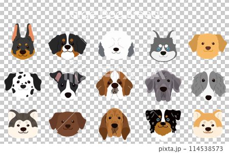 シンプルで可愛い大型犬の顔のイラストセット 主線なし シンプルで可愛い大型犬の顔のイラストセット 主線なし 114538573