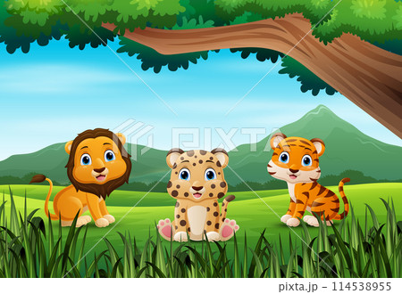 Baby wild animal cartoon in a beautiful green forest 114538955