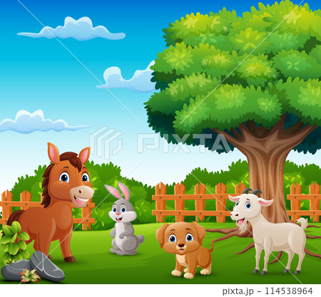 Cute farm animals cartoon in the jungle 114538964
