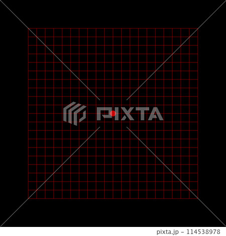 Amsler grid with red squares on black background. Template of graphic test to monitoring visual field and detecting vision defects. Ophthalmologic diagnostic tool 114538978