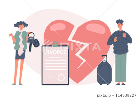 Property division, separation, divorce and dispute characters. Conflict between husband and wife, broken heart Property division, separation, divorce and dispute characters. Conflict between husband and wife, broken heart 114539227