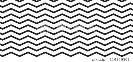 Horizontal zigzag lines background. Black and white zig zag pattern. Parallel jagged stripes texture. Minimalist graphic wallpaper. Geometric fabric or paper print. Vector illustration 114539561