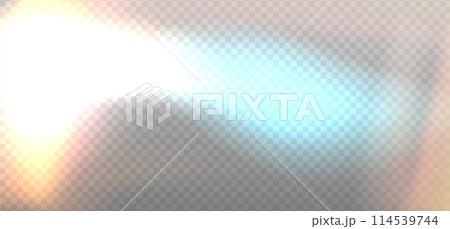 Rainbow highlight on a light background. Bokeh Glare or reflection from water. Glittering overlay for social media backgrounds, photo shots. Vector illustration. 114539744