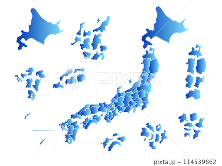 青グラデーションの日本地図イラスト(バラバラにした都道府県) 114539862