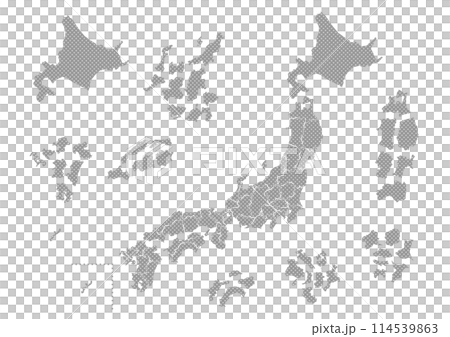 Gray dot pattern map of Japan (separate prefectures) 114539863