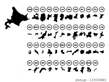 日本地図の都道府県アイコンイラスト（黒） 114539865