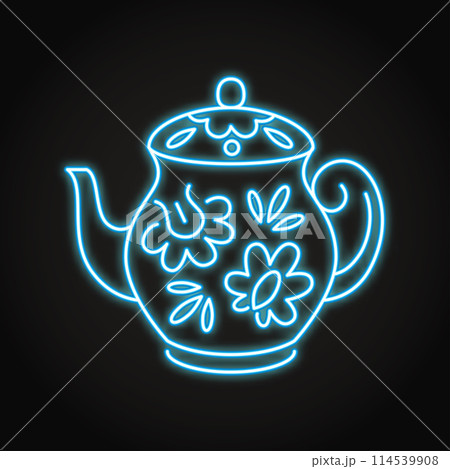 Decorated teapot neon line icon Decorated teapot neon line icon 114539908