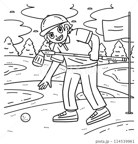 Golf Golfer Picking Up Ball Coloring Page for Kids 114539961