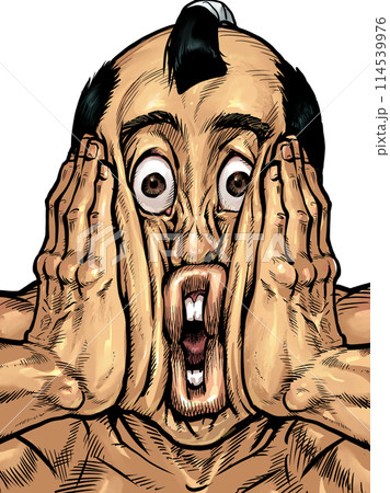 顔を両手で挟む男性のイラスト 114539976