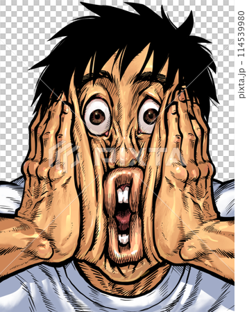 Illustration of a man holding his face with both hands 114539980