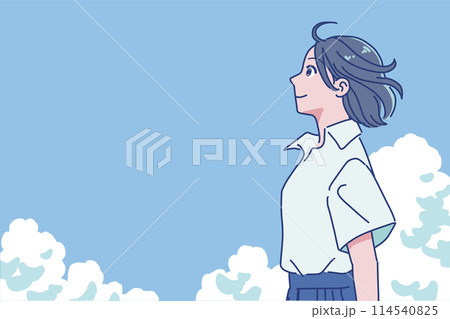 夏に向かってやる気のある笑顔の女子学生 114540825