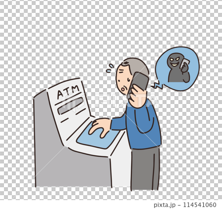 一名老人打電話時操作 ATM 的插圖 114541060