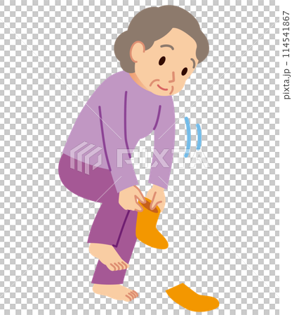 立ったまま靴下を履く高齢者　健康　介護 114541867