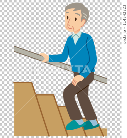 階段を上る高齢者　介護　健康 114542223