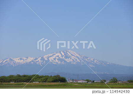 春の残雪の残る鳥海山 114542430