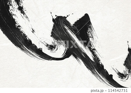 黒い毛筆アートの和風和紙背景 114542731