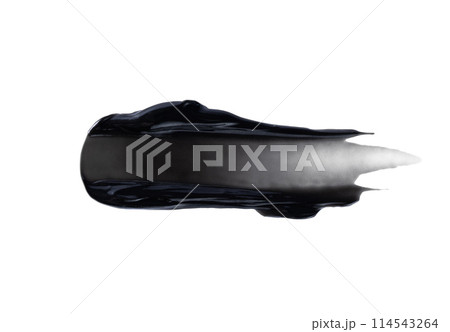 Black charcoal face mask swatch isolated on white background. Abstract black charcoal toothpaste or hair dye smear for design. Black charcoal face mask swatch isolated on white background. Abstract black charcoal toothpaste or hair dye smear for design. 114543264