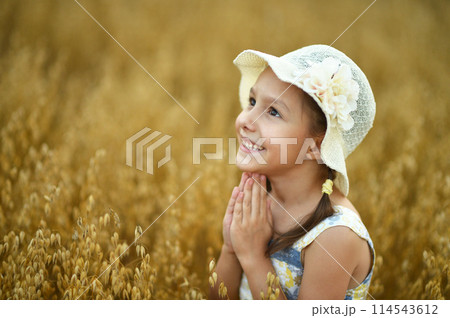Cute little girl in the wheat field. Cute little girl in the wheat field. 114543612