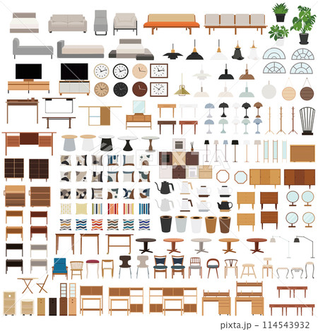 新生活にぴったりのインテリア・家材のアイコンのイラスト素材のセット　ベクター 114543932