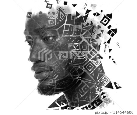 A black and white artistic paintography portrait of a thoughtful man A black and white artistic paintography portrait of a thoughtful man 114544606