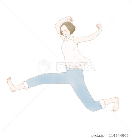 ジャンプする元気な女性 114544903
