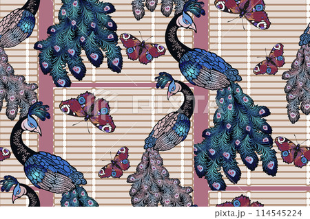 Pattern of peacock.  Suitable for fabric, wrapping paper and the like 114545224