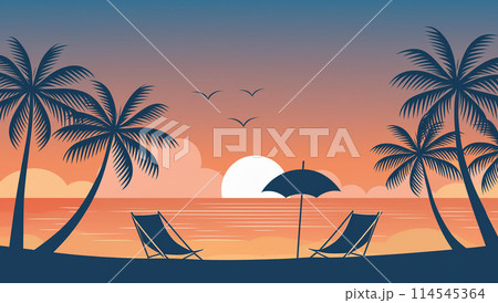 夏のビーチ（夕暮れ） 114545364