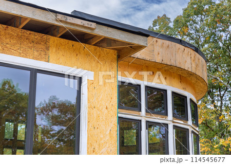 During construction of house, the joist framework has been installed, along with gutter holders soffit fascia trim. During construction of house, the joist framework has been installed, along with gutter holders soffit fascia trim. 114545677