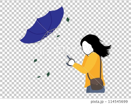 A woman whose umbrella is turned over by a strong wind 114545699
