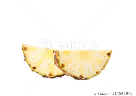 Fresh ripe pineapple slices isolated on white background 114545973