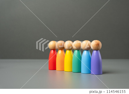 Figures of people in LGBT colors. Unification, protection of rights and freedoms. Pride Month June. International Pride Day. 114546155