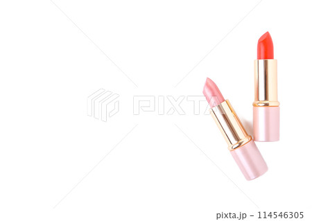 Red and pink lipstick isolated on white background Red and pink lipstick isolated on white background 114546305