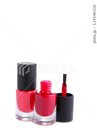 Red nail polishes bottle isolated on white background Red nail polishes bottle isolated on white background 114546316