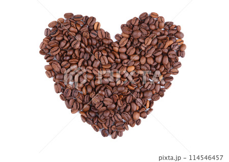 Coffee beans in shape of heart isolated on white background Coffee beans in shape of heart isolated on white background 114546457