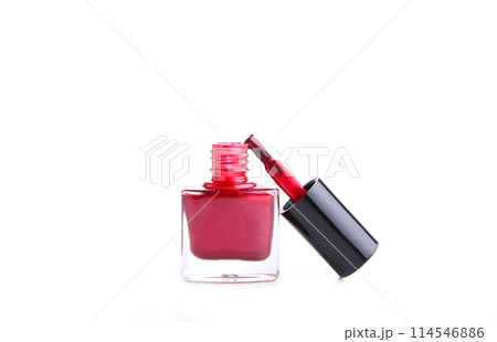 Red nail polish bottle isolated on white background 114546886