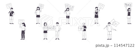People Character Partaking in Demonstration for Love and Peace with Placard Vector Set 114547122